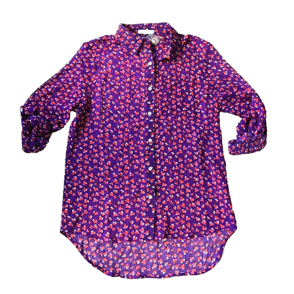 Vintage Delias Y2K Mall Goth Button Up Top S Purple Red Heart Print Indie Grunge
